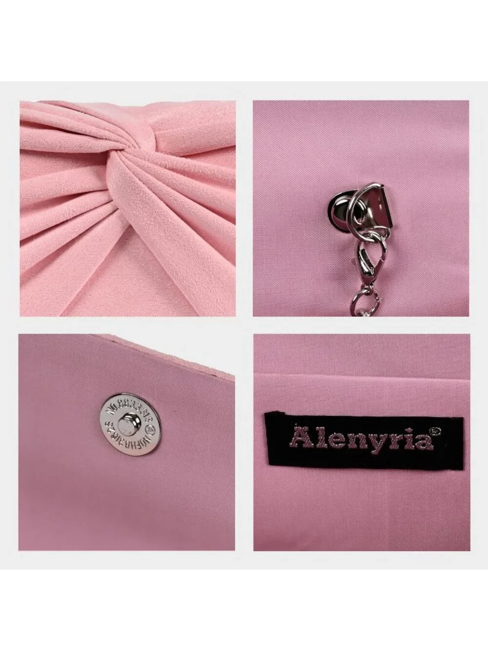 Women's Pink Faux Suede Pleated Bow Clutch Purse For With Strap Evening Bag